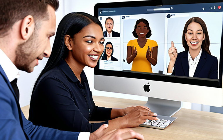 ** Diverse employees enthusiastically participating in an interactive online training session. Focus on engagement and modern learning tools like animation and gamification.

**